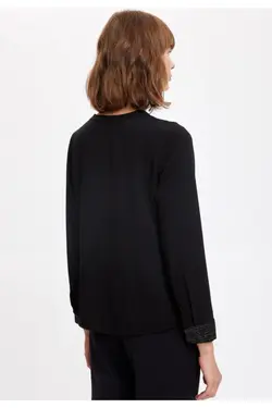 پیراهن آستین بلند زنانه یقه V مشکی قرمز S5414AZ20AU - یاری شاپ