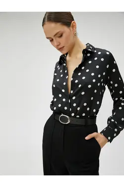 پیراهن آستین بلند ساتن نقطه ای - یاری شاپ