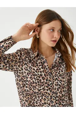 پیراهن آستین بلند طرح پلنگی برش راحت - یاری شاپ