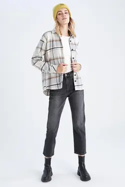 پیراهن آستین بلند فلانل چک یقه مناسب - یاری شاپ