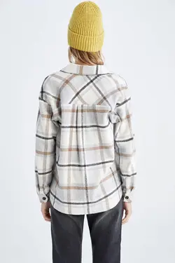 پیراهن آستین بلند فلانل چک یقه مناسب - یاری شاپ