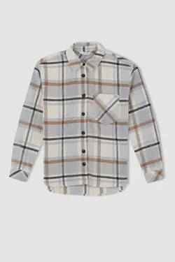 پیراهن آستین بلند فلانل چک یقه مناسب - یاری شاپ