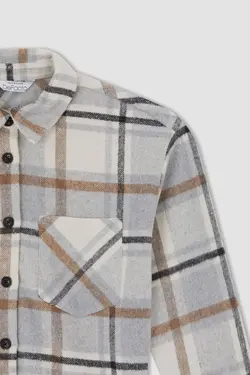 پیراهن آستین بلند فلانل چک یقه مناسب - یاری شاپ