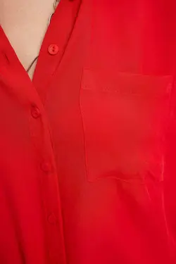 پیراهن آستین بلند قرمز تک جیب زنانه K5027AZ.19AU.RD70 - یاری شاپ