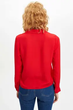 پیراهن آستین بلند قرمز تک جیب زنانه K5027AZ.19AU.RD70 - یاری شاپ