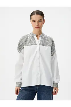 پیراهن آستین بلند یقه باشکوه دکمه دار با جزئیات توید - یاری شاپ