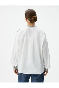 پیراهن آستین بلند یقه باشکوه دکمه دار با جزئیات توید - یاری شاپ