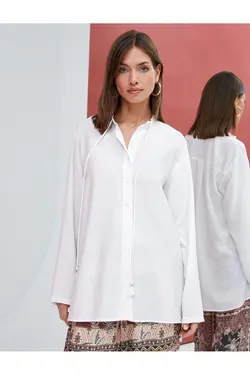 پیراهن آستین بلند یقه دکمه دار با جزئیات کراوات - یاری شاپ