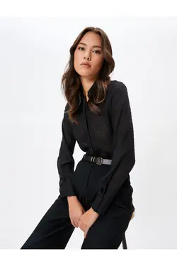 پیراهن آستین بلند یقه دکمه شفاف بافت با یقه منظم - یاری شاپ