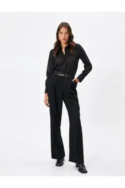 پیراهن آستین بلند یقه دکمه شفاف بافت با یقه منظم - یاری شاپ