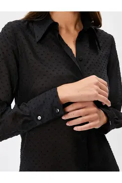 پیراهن آستین بلند یقه دکمه شفاف بافت با یقه منظم - یاری شاپ