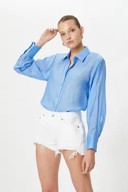 پیراهن آستین بلند یقه کلاسیک ترکیبی ویسکوز زنانه 4WAK60241UW - یاری شاپ