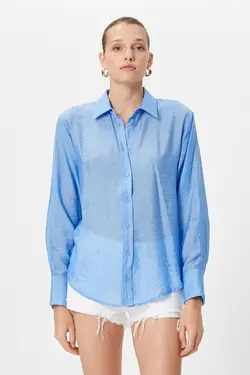 پیراهن آستین بلند یقه کلاسیک ترکیبی ویسکوز زنانه 4WAK60241UW - یاری شاپ