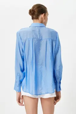 پیراهن آستین بلند یقه کلاسیک ترکیبی ویسکوز زنانه 4WAK60241UW - یاری شاپ