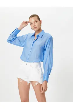 پیراهن آستین بلند یقه کلاسیک دکمه دار ترکیبی ویسکوز - یاری شاپ