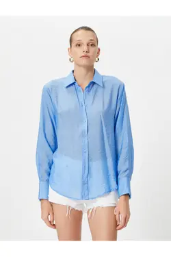 پیراهن آستین بلند یقه کلاسیک دکمه دار ترکیبی ویسکوز - یاری شاپ