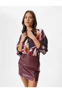 پیراهن آستین بلند یقه کلاسیک دکمه دار ویسکوز معمولی - یاری شاپ