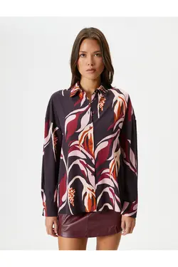 پیراهن آستین بلند یقه کلاسیک دکمه دار ویسکوز معمولی - یاری شاپ