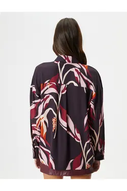 پیراهن آستین بلند یقه کلاسیک دکمه دار ویسکوز معمولی - یاری شاپ