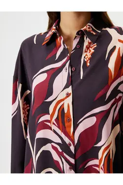 پیراهن آستین بلند یقه کلاسیک دکمه دار ویسکوز معمولی - یاری شاپ