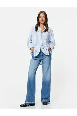 پیراهن آستین بلند یقه کلاسیک دکمه دار نخی - یاری شاپ