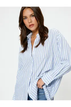 پیراهن آستین بلند یقه کلاسیک دکمه دار نخی - یاری شاپ