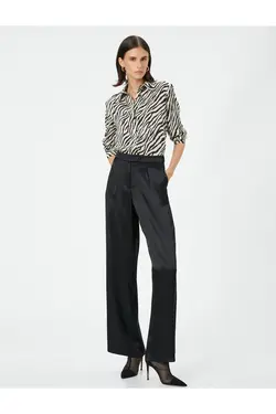 پیراهن آستین بلند یقه کلاسیک طرح دار گورخر - یاری شاپ