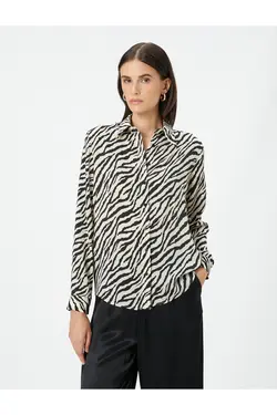 پیراهن آستین بلند یقه کلاسیک طرح دار گورخر - یاری شاپ