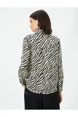 پیراهن آستین بلند یقه کلاسیک طرح دار گورخر - یاری شاپ