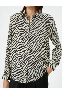 پیراهن آستین بلند یقه کلاسیک طرح دار گورخر - یاری شاپ