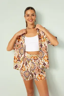 پیراهن آستین کوتاه 100% پنبه ای طرح دار منظم - یاری شاپ