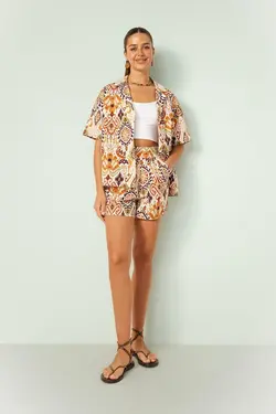 پیراهن آستین کوتاه 100% پنبه ای طرح دار منظم - یاری شاپ