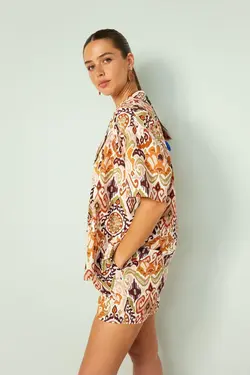 پیراهن آستین کوتاه 100% پنبه ای طرح دار منظم - یاری شاپ