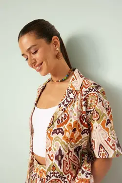 پیراهن آستین کوتاه 100% پنبه ای طرح دار منظم - یاری شاپ