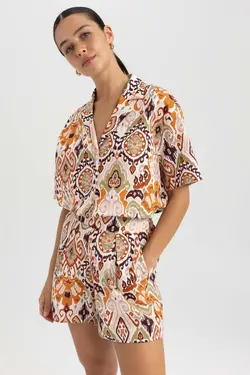 پیراهن آستین کوتاه 100% پنبه ای طرح دار منظم - یاری شاپ