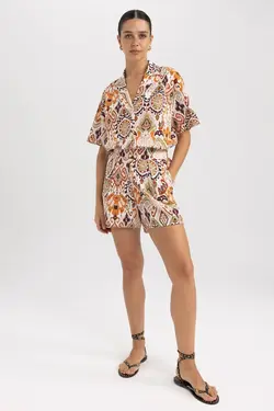 پیراهن آستین کوتاه 100% پنبه ای طرح دار منظم - یاری شاپ