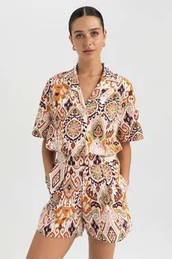 پیراهن آستین کوتاه 100% پنبه ای طرح دار منظم - یاری شاپ