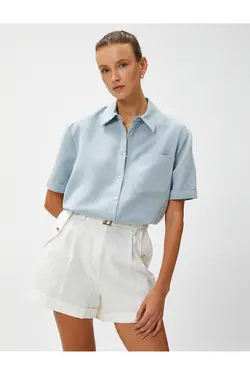 پیراهن آستین کوتاه با ترکیب جیبی مدال - یاری شاپ