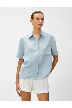 پیراهن آستین کوتاه با ترکیب جیبی مدال - یاری شاپ