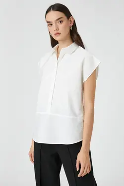 پیراهن آستین کوتاه با جزییات دوخت نخی - یاری شاپ