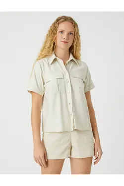 پیراهن آستین کوتاه با جیب ابریشمی - یاری شاپ