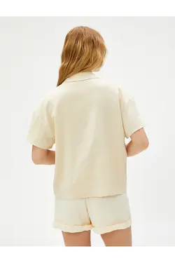 پیراهن آستین کوتاه با جیب ترکیبی کتانی - یاری شاپ