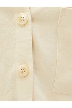 پیراهن آستین کوتاه با جیب ترکیبی کتانی - یاری شاپ