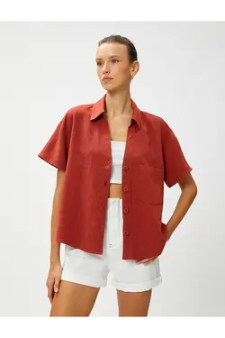 پیراهن آستین کوتاه با جیب ترکیبی کتانی - یاری شاپ