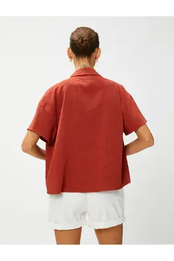 پیراهن آستین کوتاه با جیب ترکیبی کتانی - یاری شاپ
