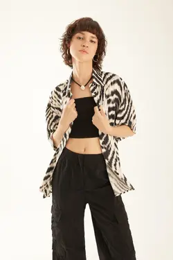 پیراهن آستین کوتاه با طرح گورخر سایز بزرگ - یاری شاپ