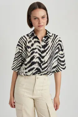 پیراهن آستین کوتاه با طرح گورخر سایز بزرگ - یاری شاپ