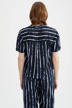 پیراهن آستین کوتاه راه راه Relax Fit - یاری شاپ