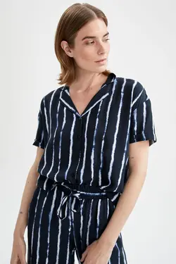 پیراهن آستین کوتاه راه راه Relax Fit - یاری شاپ