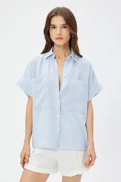پیراهن آستین کوتاه زنانه کتانی جیبی 3sak60313pw - یاری شاپ